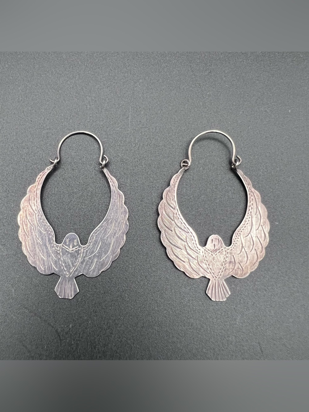 Sterling Silver Hand Stamped Bird Earrings